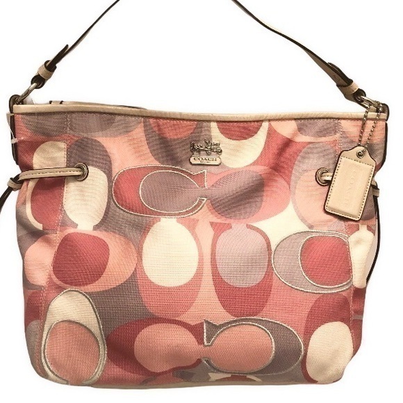 Coach scarf print pink gray tote bag